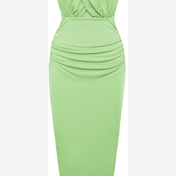 Grace Karin Green Ruched Bodycon Sleeveless Green Dress Size Small Midi Drape - Picture 2 of 12